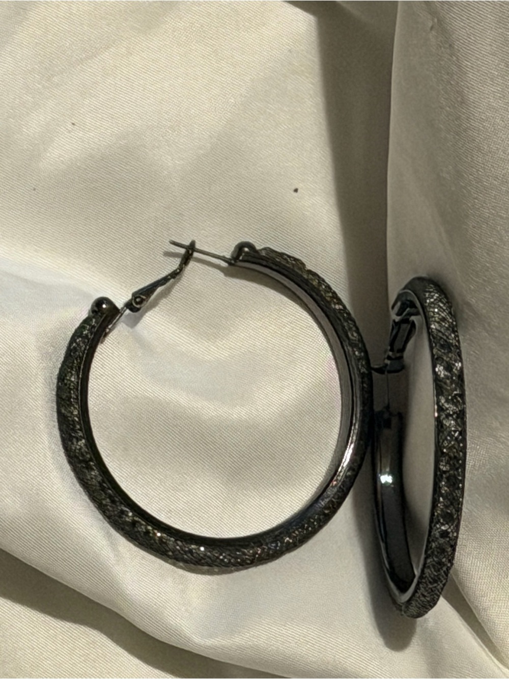 Gunmetal Textured Hoop Earrings - Women Jewelry